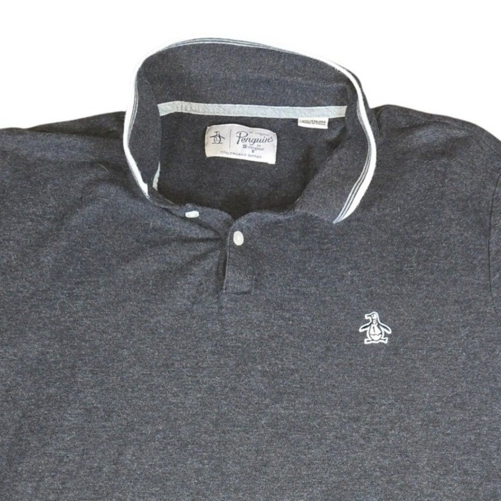 Penguin Polo Shirt Mens XXL Gray White Trimmed Organic Cotton‎ Casual Top